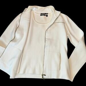 EUC Carlisle Off White with Gold Zipper Accents Knit Jacket & Tank Set M & L